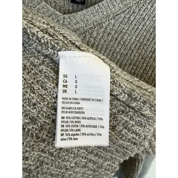 American Eagle Gray Chunky Knit Lace-Up Sleeve Sweater Size L Cozy V-Neck - Picture 4 of 8